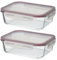 LOLAhome Set de 2 fiambreras de cristal con tapa hermética de 1500 ml. Juego de 2 recipientes herméticos de vidrio de borosilicato transparente apto para microondas, horno hasta 400ºC y congelador.