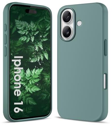 AGGPLTO Flüssig Silikon Hülle für iPhone 16 (6,1 Zoll) - Ultra Dünn Ganzkörper Schutzhülle, 4-lagige Stoßfeste Struktur, Weiches Kratzfestes Mikrofaserfutter Handyhülle, Dunkelgrün