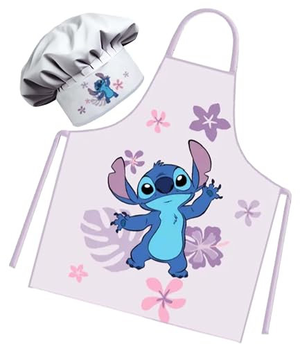 Sorrisini Tablier de cuisine pour enfants Stitch, ensemble chef enfant et chapeau, robe de cuisinier enfant, tablier et chapeau réglable pour la peinture, 3-8 ans Lilo-City