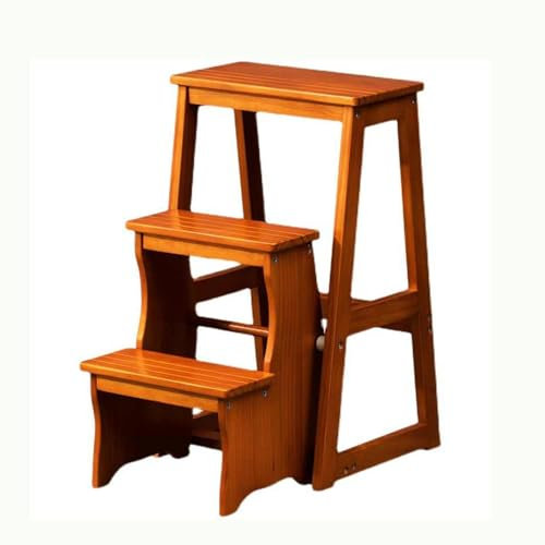 KKJPL Folding Ladder Chair, 3 Step Convertible Wooden Ladder Stool, 150KG Load Bearing Ladder Chair Display Plant Stand For Home Office Library Kitchen(Color 2)