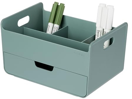 BLUE GINKGO Organisateur de Bureau Portable – 3 Compartiments Compacts, Demi-tiroir – Porte-stylos, Organisateur de Bureau pour Bureau, Maquillage, Loisirs créatifs (Fabriqué en Corée, Vert)