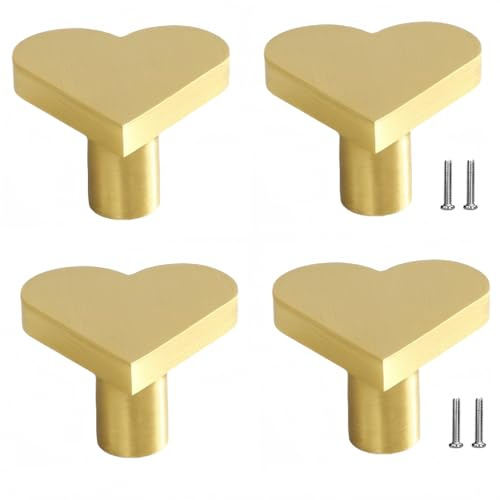 Messing Schrankknöpfe 4 Stück Messing Herz Kleiderschrank Gold Griff Tür Schrank Schublade Türgriff - Herz