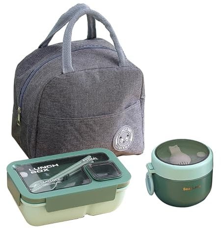 ApollOptimum Lunch Box and Bag,850 ml Bento Box,650 ml Thermal Food Flask with Fork & Spoon,Insulated Lunch Box,Durable Oat Material,Microwave Dishwasher Safe Available