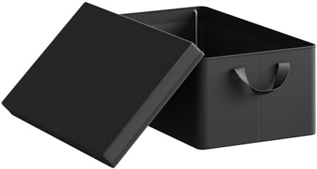 WOLTU Aufbewahrungsbox mit Deckel 1 Stück, aus Polyesterstoff, für Schlafzimmer, Arbeitszimmer, Wohnzimmer, Organizer Box mit Griffen, für Kleidung Spielzeug, faltbar, Schwarz, 48x20x29 cm