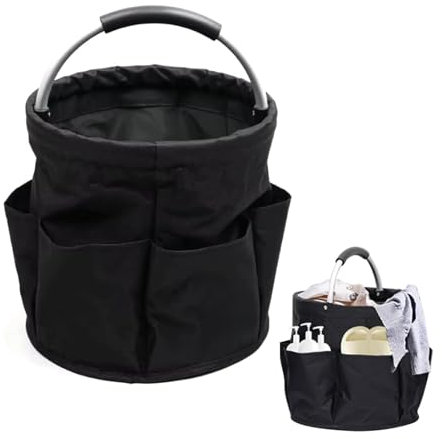 QOTSTEOS Cleaning Caddy with Handle, 18L Collapsible Oxford Fabric Storage Hamper Multi Pocket Storage Organiser Cleaning Bag for Home, Garden(COLOR:black)