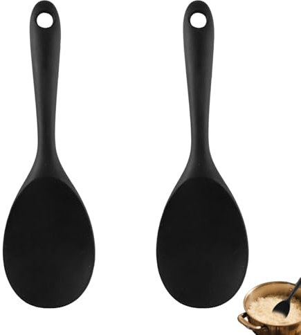 2Pièces Cuillere De Service Silicone Grande Cuillère Résistante À La Chaleur Pour Riz, Purée, Noir, Autocuiseur Louche Cuisine Antiadhésive, Spatule Silicone Polyvalente