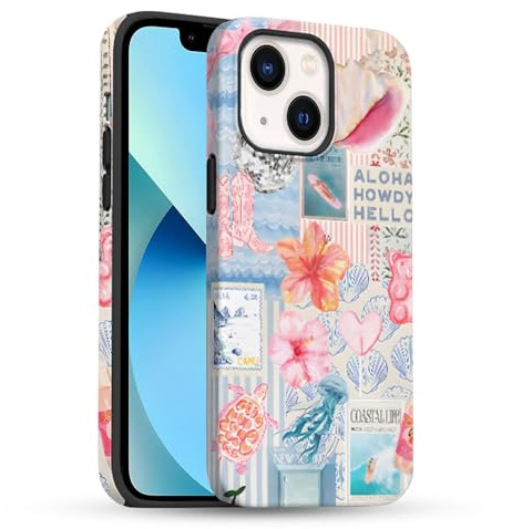 TUUTPU Hülle Kompatibel mit iPhone 13, Hybrid 2-lagige Hartschale + Silikon Schutzhülle mit Blumen Muster Kratzfest Stoßfest für Mädchen Hübsches Trendiges Handyhülle
