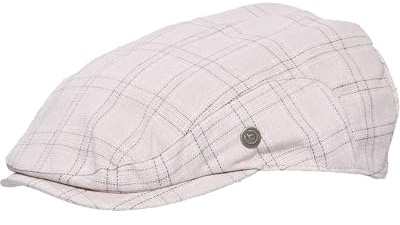 bugatti Herren Flatcap Karo | Leinen Baumwolle Sommer Cap | Leichte Schirmmütze Casual Beige