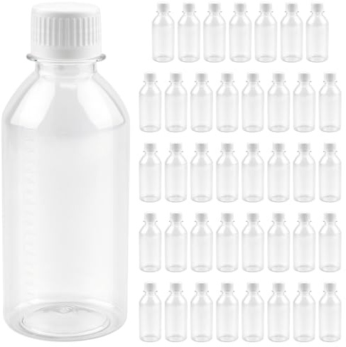 YUENPUN 40 Pcs 200ml Travel Bottles Screw Top, 6.8oz Refillable Clear Plastic PET Small Juice Bottles for Shampoo, Beverages, Lotion, Toiletries, Liquid Dispensing, Clear