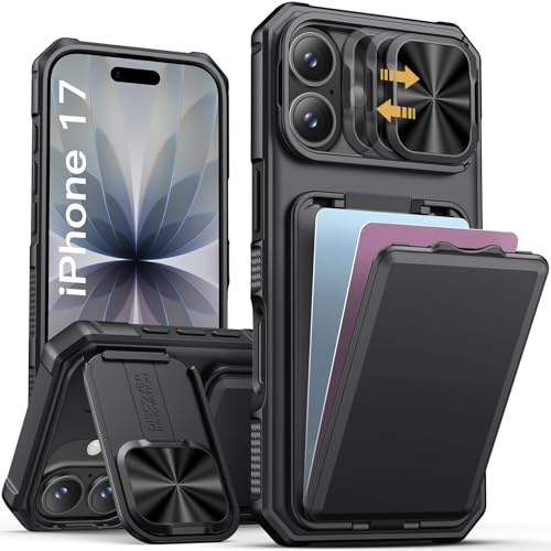 Vihibii für iPhone 17 Hülle mit Kartenfach (2-4 Karten), Schwarz