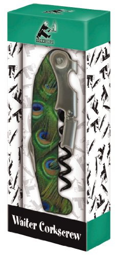 Cork Pops at Your Service Waiters Corkscrew, Colorful Peacock Design