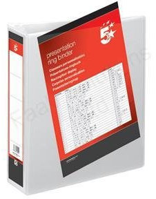 5 Star Presentation Ring Binder PVC 2 D-Ring 65mm Size A4 White Ref 36148 [Pack 10]