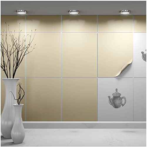 FoLIESEN - Adesivi per piastrelle 20x25 cm | Adesivi murali autoadesivi per bagno e cucina I Resistenti ai graffi e rimovibili | 8 Decalcomania per piastrelle, .:Beige lucido