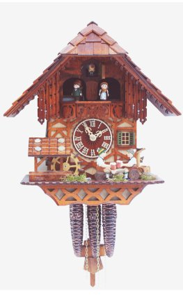 Rombach & Haas Kuckucksuhr Schwarzwaldhaus mit beweglichem Biertrinker und Mühlrad