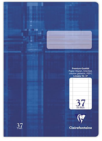 Clairefontaine 331637C - Heft ideal für die Schule, DIN A4, 32 Blatt, 90g, Lineatur 37 durchgehend liniert mit Rand gelocht, Blau, 1 Stück