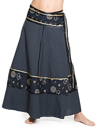 Ufash Jupe portefeuille - Jupe maxi indienne avec ceinture,Om Gris,Taille unique