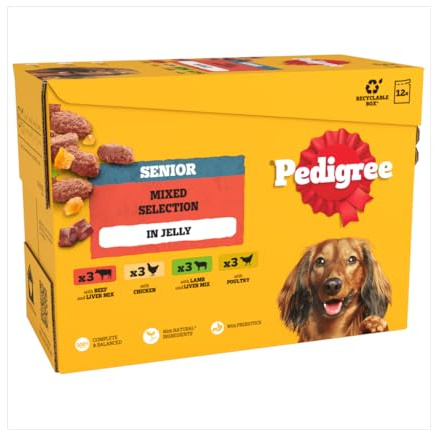 Pedigree Senior Wet Dog Food Pouches Mixed in Jelly 12 x 100g