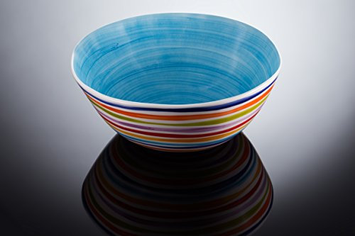 Bassano Ausgefallene italienische Keramik große runde Schale mit Streifen L türkis 30x12