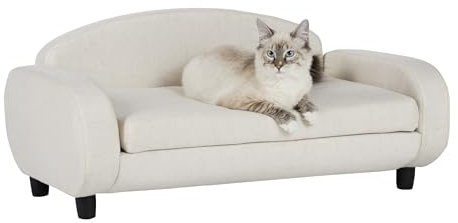 Paws & Purrs Modernes Haustier-Sofa, 80 cm breit, niedrige Rückenlehne, mit abnehmbarem Matratzenbezug, Espresso/Haferflocken