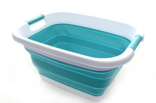 SAMMART 25L Zusammenklappbarer Wäschekorb / -wanne - Faltbarer Aufbewahrungsbehälter/Organizer - tragbarer Waschbehälter - platzsparender Korb - Kofferraum-Aufbewahrungsbox (Hellblau)