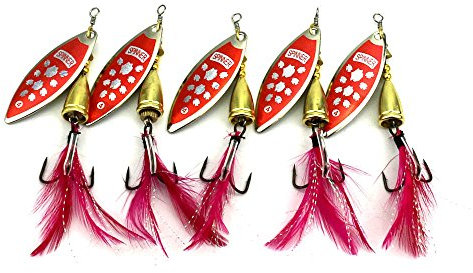 LENPABY 5pcs Cucchiai Kit Pesca/Trota Spinner Kit/10G Piuma Rotante Paillettes Esca