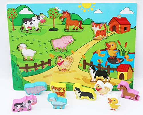 Toys of Wood Oxford Holz Puzzle Bauernhof - Übergroße Tiere für kleine Hände - Nutztiere Puzzle - für Kinder ab 18 Monate - Kleinkind-Puzzle als frühes Lernspielzeug