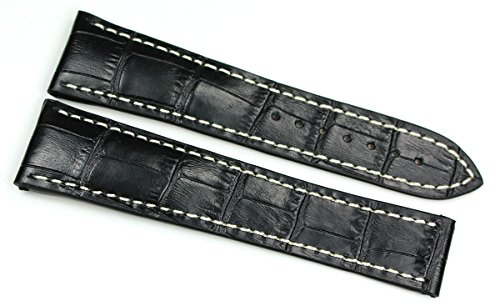 RIOS1931 Germany 20mm /18 Passt für Omega Faltschließe Uhrenarmband Handgemacht schwarz Krokoprägung Alligator Prägung Kalbsleder Band