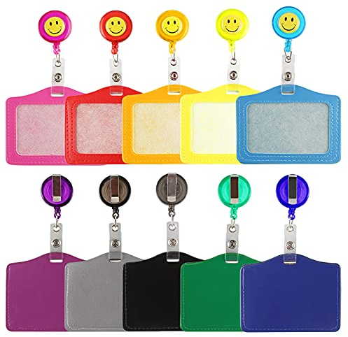 10 pezzi di porta carte di credito e bobine badge, porta carte d'identità per carte e chiavi, multicolore, ecopelle, plastica termoplastica