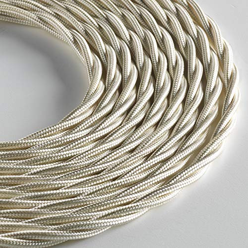 Klartext - Cavo Tessile Trecciato Lumière per Illuminazione, 3X0,75Mm, Avorio, 3Mt.|Attenzione: Cavo Terra Incluso! Massima Sicurezza Anti Scossa