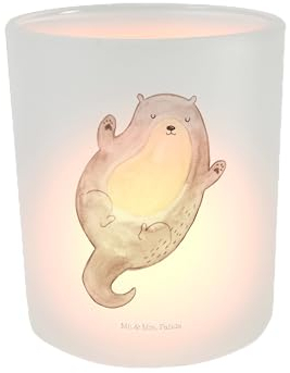Mr. & Mrs. Panda Windlicht aus Glas Otter Umarmen - Geschenk, Windlicht Kerze, Teelichthalter, Fischotter, Glas Windlicht, Kerzenlicht, hallo,