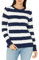 Amazon Essentials Damen Weicher Fisherman Cable Langarm-Pullover Mit Rundhalsausschnitt (In Übergröße Erhältlich), Marineblau Weiß Rugby-Streifen, M