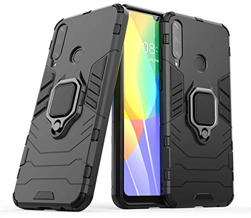 MRSTER Huawei Y6p Hülle 360 Grad Drehbar Ringhalter Cover TPU Handyhülle 2 In 1 Plastic Silicone Case Heavy Duty Schutz Hybrid Stoßfest Schutzhülle für Huawei Y6p. HB Black