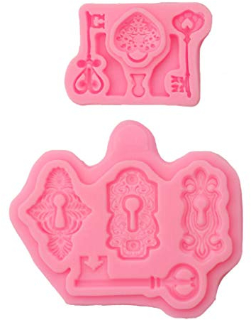 GUMEI 2Pcs Vintage Key Lock Cake Fondant Mold Kit Moldes de Resina epoxi de Silicona de Ojo de Cerradura