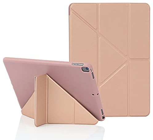 MuyDoux Funda para iPad 10,2 Pulgadas 9ª 8ª 7ª Generación (2021/2020/2019), Carcasa Origami iPad 9 8 7, Tapa Sedosa y Trasera Suave, 5-en-1 Múltiples Ángulos de Visión, Auto Sueño/Estela, Oro Rosa