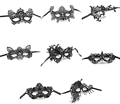 8 Stück Halloween Modell Venezianische Maske, Lace Maske Schwarz Augenmaske, Damen Spitze Augenmaske, Spitze Maske, für Karneval und Halloween-Maskerade (Schwarz)