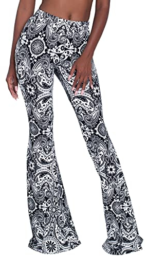 Nuofengkudu Damen Schlaghose Hochbund Push up Stretch Bequeme Lange Schlag Hosen Weite Leggins Tights Freizeit Einfarbig Haushose Yogahose Classic Flared Pants Pyjamahose(Schwarz,XL)
