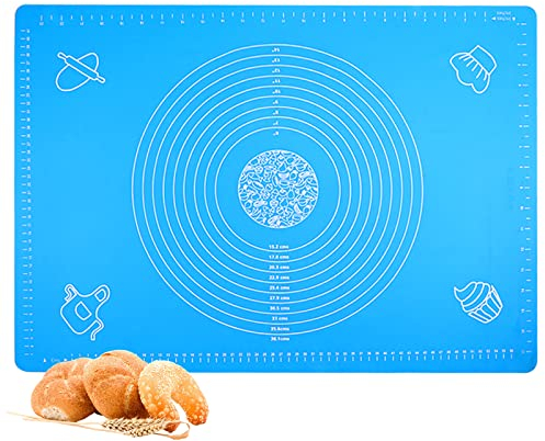 50x40cm Rutschfeste Backunterlage Antihafte Backmatte Silikon Teigunterlage Ausrollmatte mit Messungen Fondant Teig Gebäck (Blau)