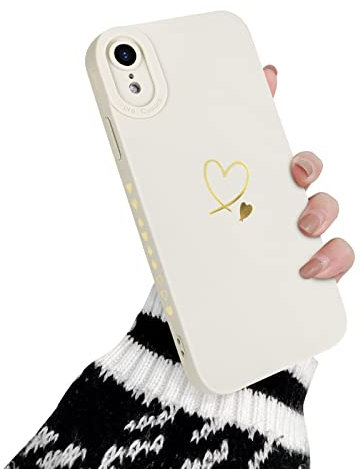 Newseego Case Compatible with iPhone XR Fashion Gold Love-Heart Pattern Design Flexible Soft Liquid Silicone Phone Cover Shockproof Protective Case with All-inclusive Lens for iPhone XR