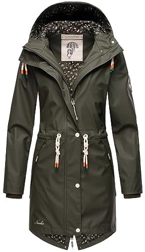 Navahoo Damen Übergangsjacke Regenmantel wasserdicht lang mit Kapuze Tropical Stormoo Oliv Gr. M