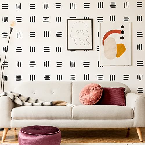 Abziehbare Schwarze Vinyl-Wandtattoos mit 3 Zeilen – Moderne abstrakt Formen Boho-Wandkuns Deko für Bad, Schlafzimmer & Wohnzimmer | Abziehen und Aufkleben Wandaufkleber
