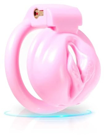 QgLust Pink Mock Damen Schamlippen Keuschheitskäfig, Cock Cage Set mit 4 Cockringen Herren Peniskäfig SM Penis Bondage Keuschheitsgürtel Penis Lock, Männer Sexspielzeug (Groß)