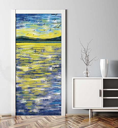 MyMaxxi - Tür bekleben mit Türtapete Türposter Türfolie Selbstklebend 90x200 Sonnenaufgang - Tür verschönern Türaufkleber Türklebefolie Gebirge Berge See blau