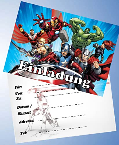 ich 10 Einladungskarten für Geburtstag Partys und Kindergeburtstag Kompatibel mit The Avengers Nr. 1