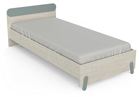 habeig Kinderbett Jugendbett 90X190/200 in Blau-grün/Eiche und skandinavischen Stil Bett Schlafzimmer Kindermöbel Kinderbetten für Jungen Mädchen