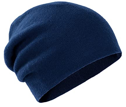 Villand 100% Kaschmir Mütze für Damen und Herren mit Geschenkbox, doppellagige Kaschmir Strickmütze, übergroße Winter Skimütze (Marineblau)