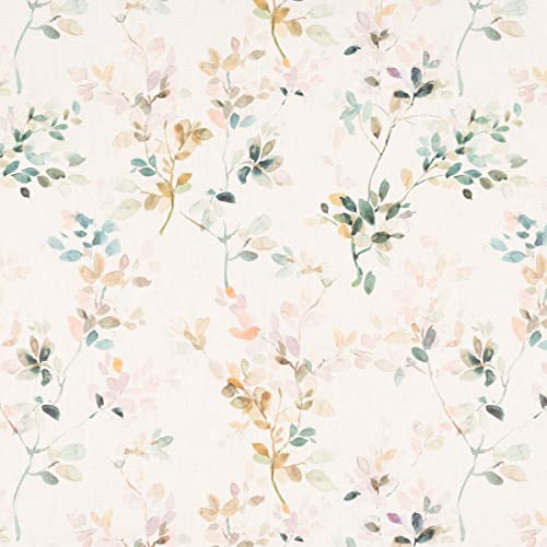 SCHÖNER LEBEN. Dekostoff Baumwolle Aziza1 Aquarell Blätterzweige Blüten Pastell 1,4