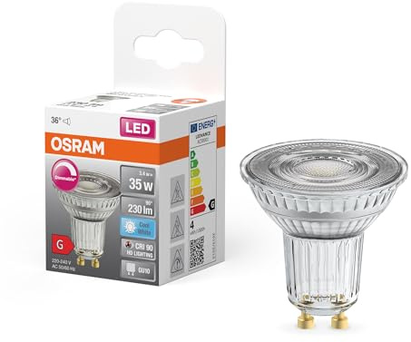 OSRAM Superstar Reflector lamp, GU10-base Clear Glass,Cold White (4000K), 230 Lumen, 35W-Replacement, dimmable, 1-Pack