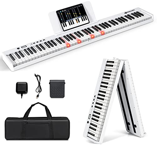 GOPLUS 88 Teclado Piano Electrónico Piano Digital Plegable con Bluetooth Piano Digital con 128 ritmos/sonidos y 20 canciones de demostración, piano electrónico con bolsa de transporte y pedal, color a