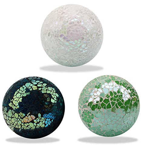 ZningEsxi 3Stück Mosaikkugeln Glaskugeln Tischen Mittelstück solide Kugel Vasen Schüsseln Glas Hochzeit Weihnachten Dekorative 6.5 cm(Mischfarbe)
