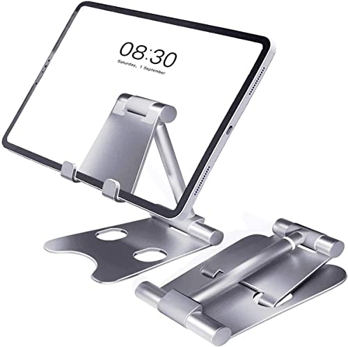 pjp electronics Phone Stand, Foldable Aluminium Multi-Angle Desktop Adjustable Holder for iPad, Tablet, Mobile Phone, Cradle, Holder for iPhone, Switch,Samsung, Smart Phones (Silver)